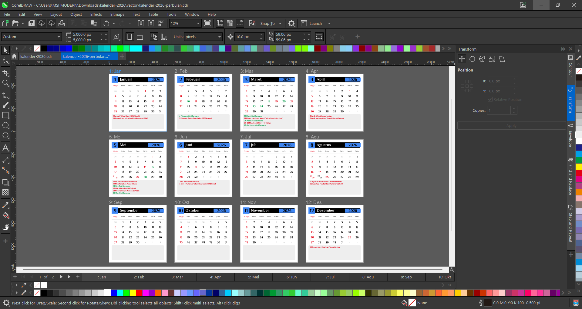 Template kalender 2026 CDR