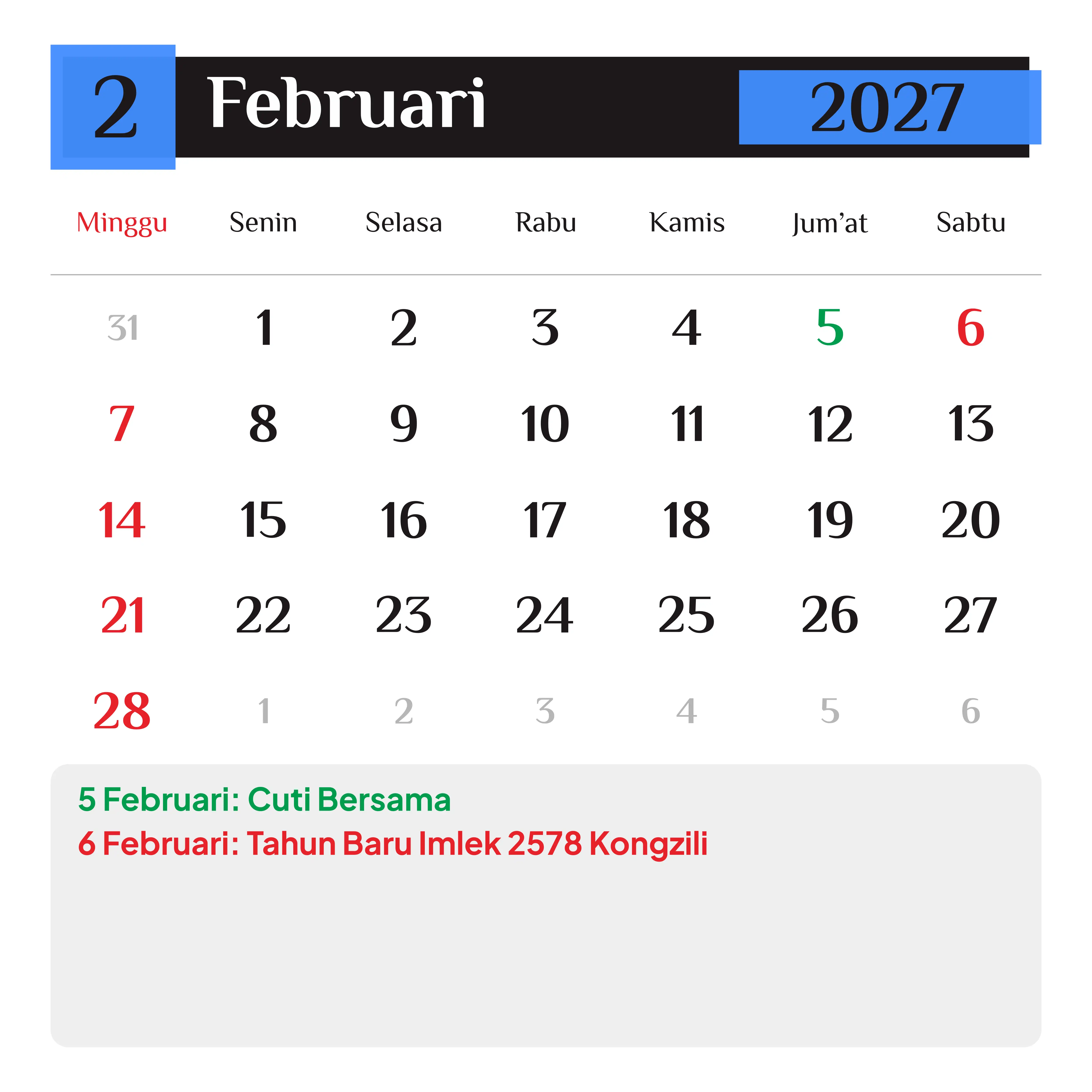 Preview Kalender Februari 2027