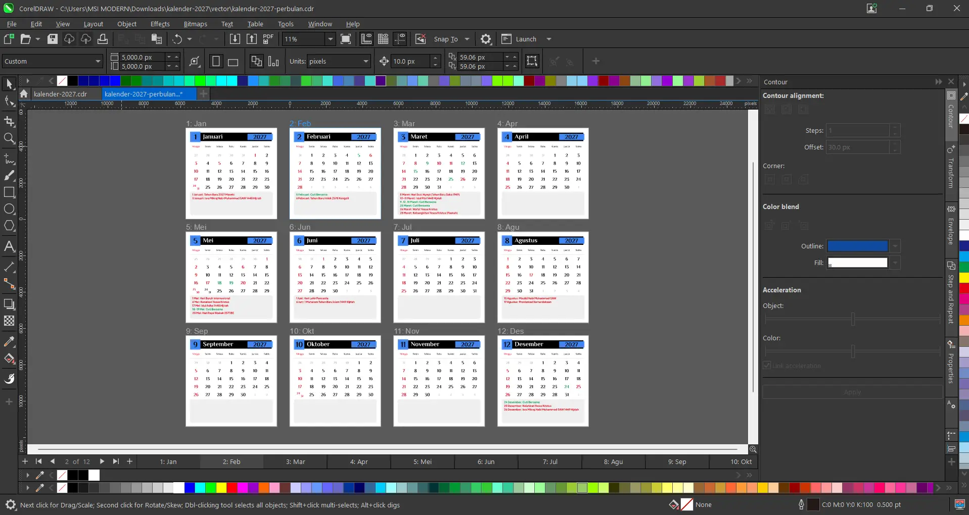 Template kalender 2027 CDR